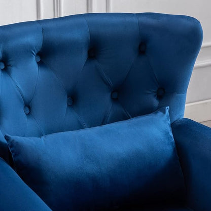 Accent Reading Arm Chairs for Living Room Bedroom, Midcentury Modern Comfy Corner Sofa Chair, Wingback Waiting Room Club Chair with Button Tufted Back &Lumbar Pillow, Velvet Blue