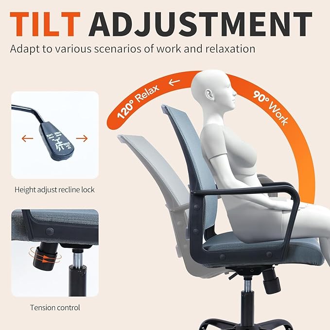 CLATINA Ergonomic Office Chair - Mesh Desk Chair with Lumbar Support, Rolling Comfortable Computer Chairs with Arms for Home Conference, Gray 4 Pack