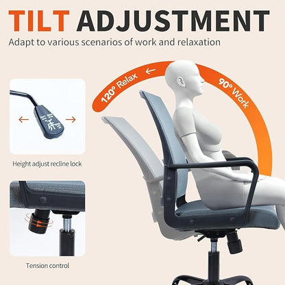 CLATINA Ergonomic Office Chair - Mesh Desk Chair with Lumbar Support, Rolling Comfortable Computer Chairs with Arms for Home Conference, Gray 4 Pack