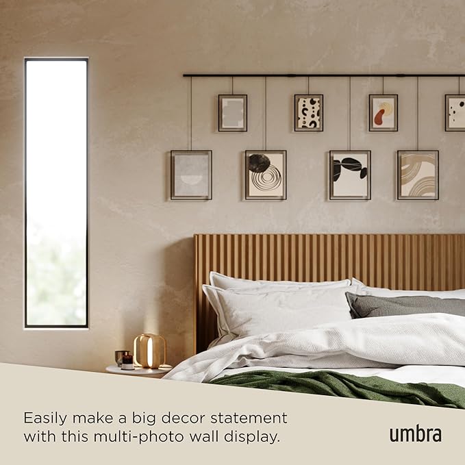 Umbra Exhibit Wall Frame with Metal Rod for Hanging-Rimless Design-Suitable for Living Room, Bathroom, Bedroom, Entryway and More, Black