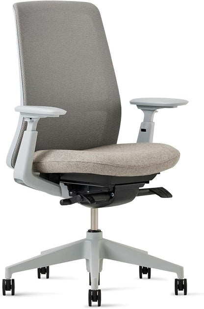 Haworth Soji Office Chair with Ergonomic Adjustments, Flexible Mesh Back (Stone)