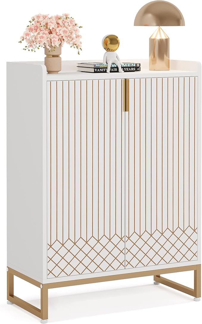 LITTLE TREE Modern White Shoe Cabinet with Doors for Up to 25 Pairs, 5-Tier Wood Shoes Rack Organizer for Entryway Bedroom Hallway Living Room