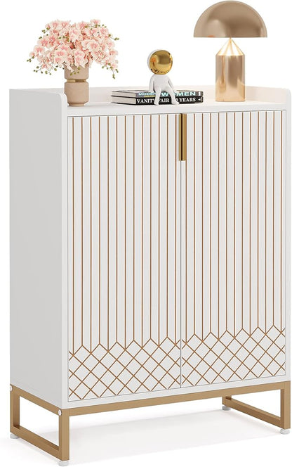 LITTLE TREE Modern White Shoe Cabinet with Doors for Up to 25 Pairs, 5-Tier Wood Shoes Rack Organizer for Entryway Bedroom Hallway Living Room