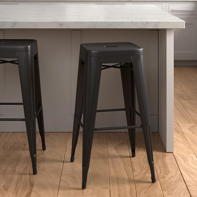 Amazon Basics Metal Bar Stools - 30-Inch, Set of 4, Black
