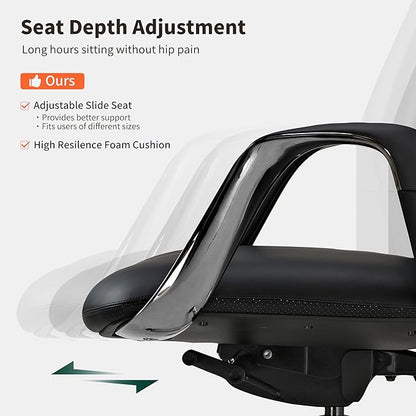 EUREKA ERGONOMIC Serene Executive Office Chair Genuine Leather Office Chair, Modern Executive Chair 135° Back Support Comfy Desk Chair with Arms & Aluminum Base for Home-Black