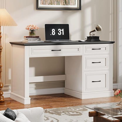 Farmhouse 47" Executive Desk, Computer Desk with Drawers and File Drawer, Workstation Computer Desk with Charging Station for Home Office, Study,Black.