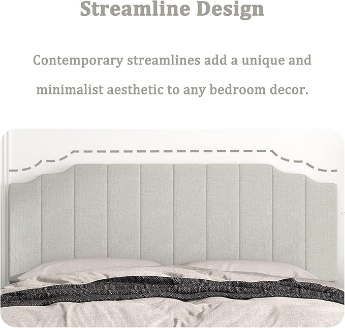 King Size Headboard Only, Linen Wall Mounted Headboard King for Adjustable Bed Modern Upholstered Head Board Easy Assembly, Linen Gray