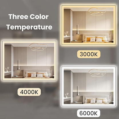 WTTY 40"X36" LED Bathroom Mirror with Black Frame, Bathroom Vanity Mirror with Lights for Wall, Front Light and Backlit, Anti-Fog, Dimmable, 3 Colors, Shatterproof, Memory, Horizontal/Vertical