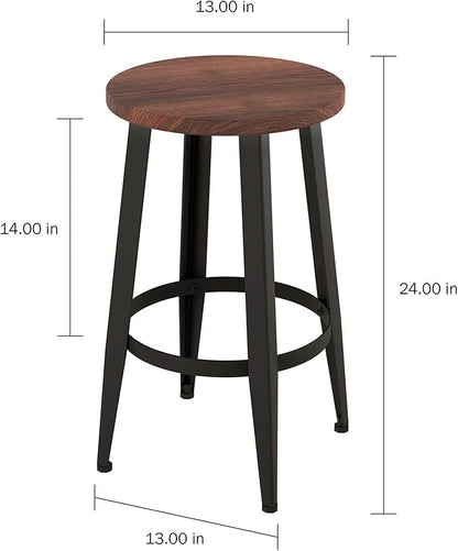Lavish Home Set of 2 Counter-Height Bar Stools – Modern Backless Seating Set with Metal Bases and Wood Seats for Kitchens or Dining Rooms (Brown)