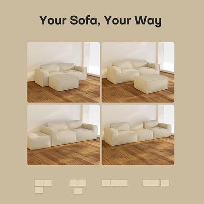 Marsail Modular Sectional Sofa, 80" L-Shaped Modular Sectional Couch with Deep Seat, Freely Combinable Sectional Cloud Sofa for Living Room, No Assembly, Plush Corduroy Fabric, Beige
