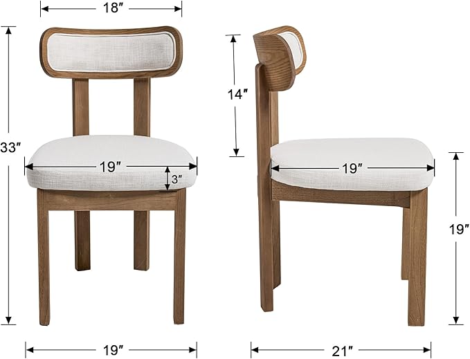 Beige Dining Chairs Set of 6, Mid Century Modern Linen Dining Room Chairs with Curved Back, Armless Kitchen Chairs for Living Room/Restaurant/Balcony/Bedroom/Home Desk/Task