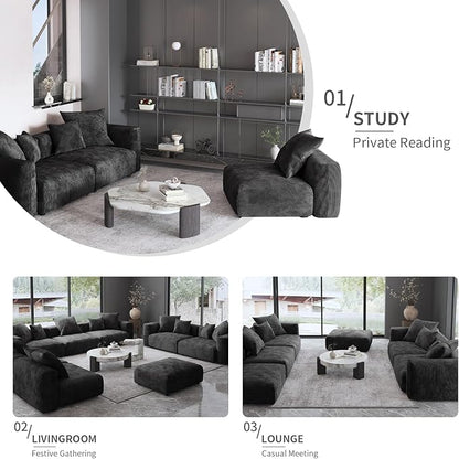 Oversized Modular Sectional Sofa with Ottomans,6 Seater Corduroy V Shaped Reversible Corner Couch,141.73" Convertible Sofa & Couch Free Combination for Living Rooom,Black