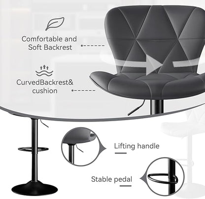 Bar Stools Set of 3,Adjustable Swivel Barstools, Faux Leather Bar Chairs,Upholstered Counter Height with High Backrest for Kitchen Island, Dark Grey