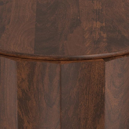 SIMPLIHOME Trenton Coffee Table - 32 inch Wide Solid Mango Wood Round Living Room Table in Walnut Brown, Contemporary Sculpted Drum Center Table for Family Room with Scalloped Edge, Assembled