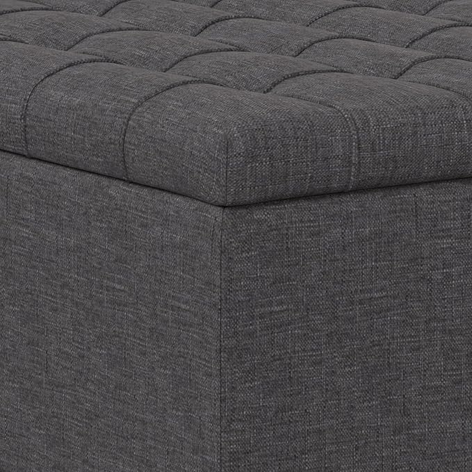 SIMPLIHOME Harrison 30 inch Wide Transitional Square Small Coffee Table Storage Ottoman in Slate Grey , Assembled, For the Living Room and Bedroom