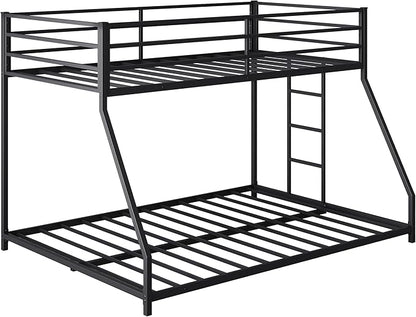 Bellemave Twin Over Full Bunk Bed Frame with Convertible Ladder, Heavy Buty Floor Bunk Bed Twin Over Full Bunk Beds with Full Length Guardrail, Black