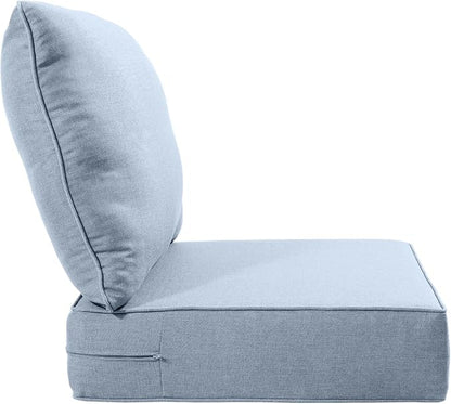Luxury 22x24/22x25 6-Inch Outdoor Seat Cushions - Set of 2 Water Resistant Patio Chair Comfortable Cushion for Rattan Dining Rocker Glider Chairs Loveseat Couch Sectional Sofa - Baby Blue