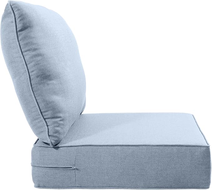 Luxury 24x24x6 Inch Patio Chair Cushions Set of 3 - Memory Foam Deep Seat Water-Resistant Patio Cushion for Lawn Dining Rocking Swivel Chairs Loveseat 3-Seater Sectional Sofa - Baby Blue