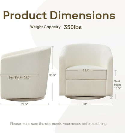 Chenille Swivel Accent Chair, Living Room Chairs, No Assembly Upholstered Armchair, 360°Rotating Barrel Chair for Bedroom, Apartment & Reading Nook (1, Cream White)