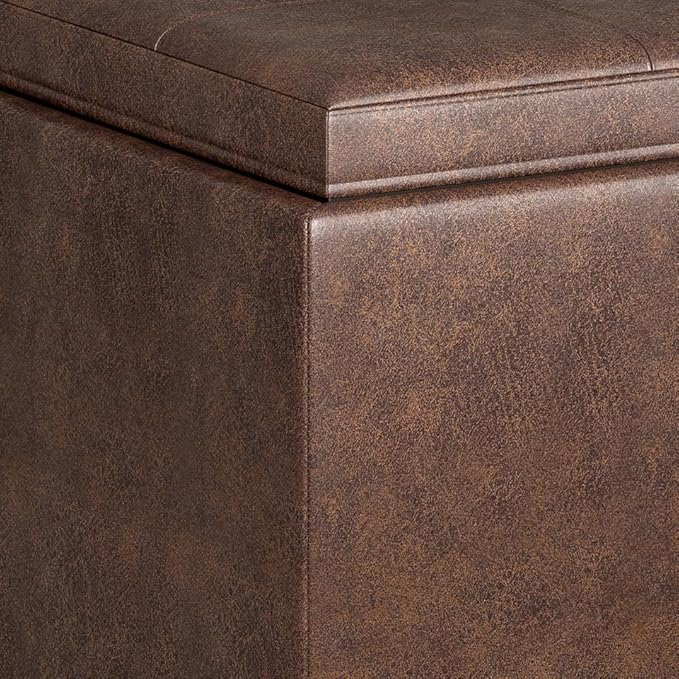 SIMPLIHOME Avalon 35 inch Wide Contemporary Rectangle 5 Pc Storage Ottoman in Distressed Chestnut Brown Vegan Faux Leather, Assembled, For the Living Room, Entryway and Family Room