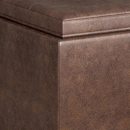 SIMPLIHOME Avalon 35 inch Wide Contemporary Rectangle 5 Pc Storage Ottoman in Distressed Chestnut Brown Vegan Faux Leather, Assembled, For the Living Room, Entryway and Family Room