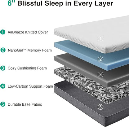 Novilla Full Mattress, 6-Inch Gel Memory Foam Mattress for Cool Night Sleep & Pressure Relief, Medium Firm Full Size in a Box, Bliss