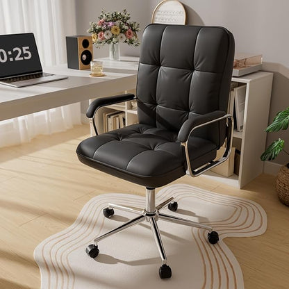 Black Leather Office Desk Chair, Swivel Computer Home Office Desk Chair with Wheels and Padded Arms, Adjustable Height and Tilt