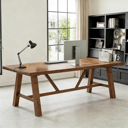 LITTLE TREE 70.87" Long Large Wood Desks, Solid Wood Office Desk, Farmhouse Executive Computer Desk, Home Office Workstaticon, Work Writing Table, Rustic Brown