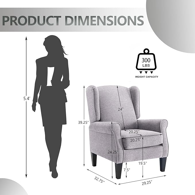 Accent Chair for Living Room Set of 2, High Back Reading Armchairs with Removable Seat Cushion, Mid-Century Single Couch in Fabric, Modern Ergonomic Wingback Chair for Bedroom,Club, Balcony