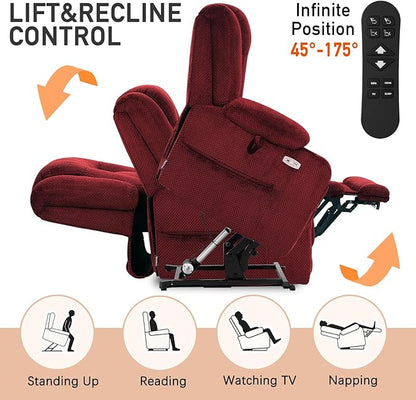 EONIX Lay Flat Power Lift Recliner Chair with Heat and Massage, Dual Motor Electric Lift Chair for Elderly for Postoperative Recovery, 400lbs Heavy Duty, Cup Holders, Lumbar Pillow, Burgundy