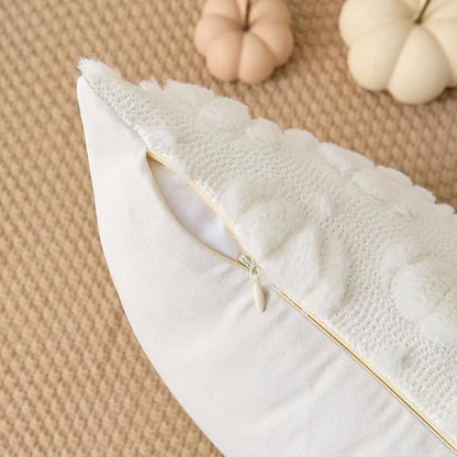 Kevin Textile Fall Pumpkins Pillow Covers 18x18 Inch Set of 2 Cute Autumn Decorative Square Pillowcases Soft Faux Fur Cushions Harvest Gift for Couch Sofa Chair Bedroom Home Decor, Cream White