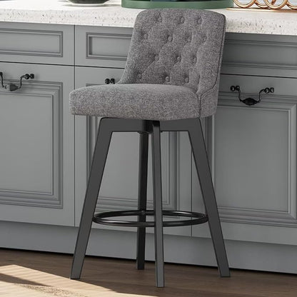 MINCETA Bar Stool, 30 Inch Upholstered Barstool with Low Tufted Back and Footrest, Swivel Counter Height Barstool for Kitchen Island Home Bar Performance Fabric Gray