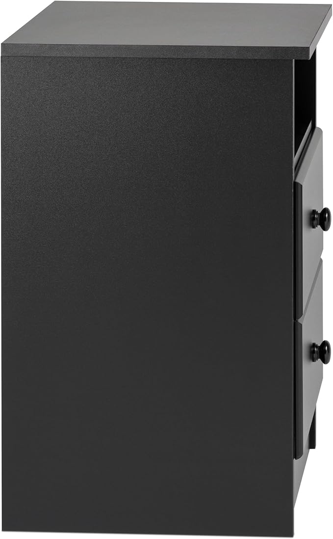 Prepac Astrid Simplistic Nightstand Side Table with 2 Drawers and Open Shelf, Functional Bedside Table 15.5" D x 16" W x 24.5" H, Black, BDNH-0402-1