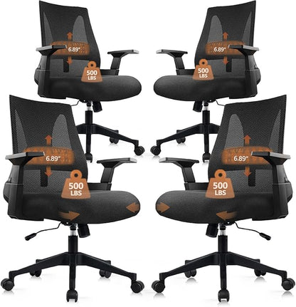 CLATINA 500lbs Big and Tall Office Chair Heavy Duty Mesh Ergonomic Computer Chairs with Adjustable Lumbar Support and Wide Comfy Seat for Home Office Conference Heavy People, Black(4 Pack)