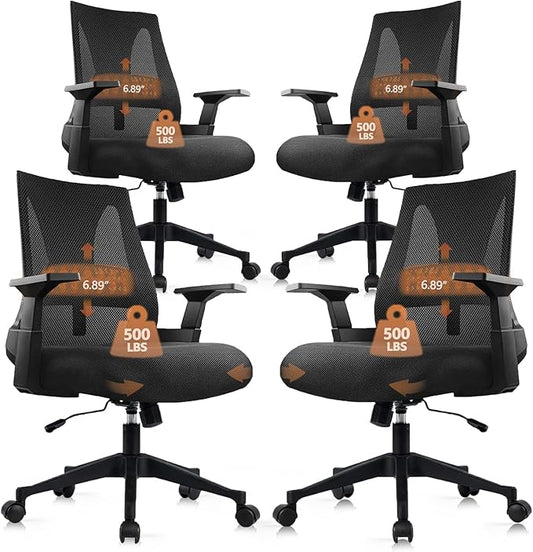 CLATINA 500lbs Big and Tall Office Chair Heavy Duty Mesh Ergonomic Computer Chairs with Adjustable Lumbar Support and Wide Comfy Seat for Home Office Conference Heavy People, Black(4 Pack)