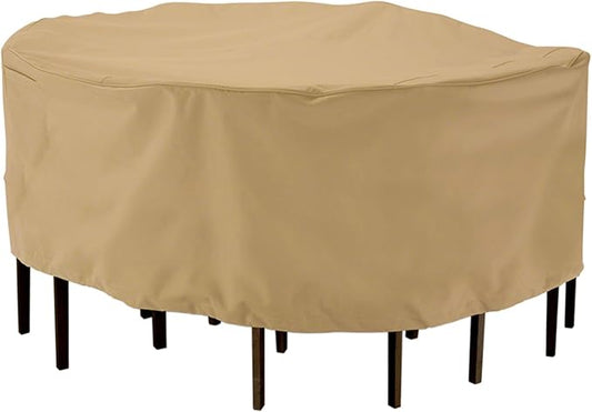 Classic Accessories Terrazzo Water-Resistant 94 Inch Round Patio Table & Chair Set Cover, Outdoor Table Cover