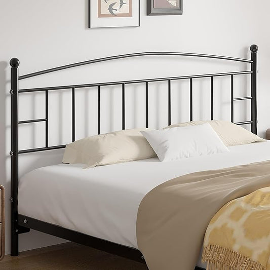 VECELO Metal King Size Headboard, Heavy Duty Curved Headboard Only Height Adjustable, Easy to Assembly, Modern Farmhouse Style Arching Lines Design for Bedroom - Black, King