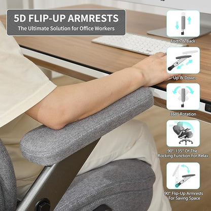Big and Tall Office Chair, 600lbs Heavy Duty Desk Chair with 5D Arms, Adjustable Lumbar Support & Height, Tilt Function, Fabric High Back Ergonomic Executive Computer Chair with 3'' Casters
