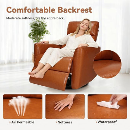 Himimi Power Recliner Chair, Swivel Recliner Chair for Adults, Glider Recliner Nursery Chair with Massage and Heat, Faux Leather, Side Pocket, USB Charging, Living Room, Bedroom, Orange-Brown