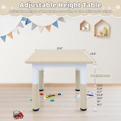 Toddler Table, 7 Level Height Adjustable Kids Play Furniture for Ages 3-8, Rectangular Plastic, 23.6" W x23.6 L, Multi-Activity Desk with Graffiti Desktop for Home & Daycare