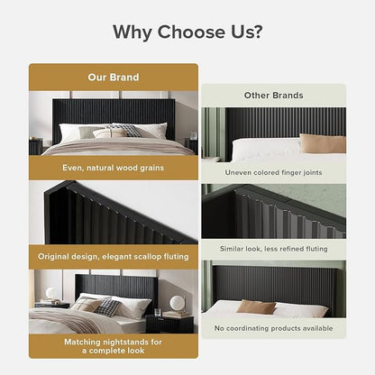 mopio Brooklyn 62.4" Headboard Only, Wood Headboard, Modern Farmhouse, Boho, Wall Mount, Fluted Panel, Wingback Design (Black Oak, Queen)