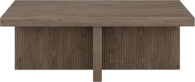 Henn&Hart 44" Fluted Rectangular Wood Pedestal Low-Profile Coffee Table for Living Room, Family Room or Office, Antiqued Gray Oak