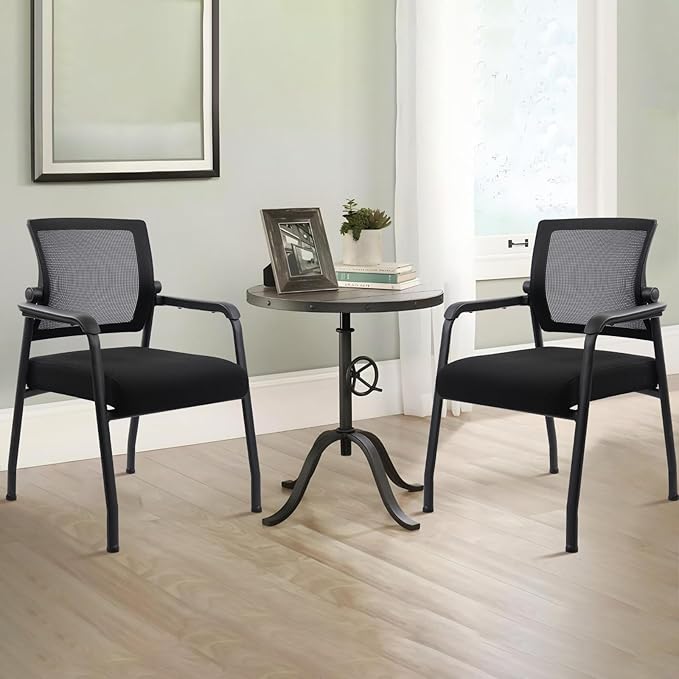 8PK Office Guest Chairs No Wheels | Ergonomic Lumbar Support and Thicked Seats Cushion, Desk Chair with Adjustable Mesh Back for Waiting Room School Church Reception，Black