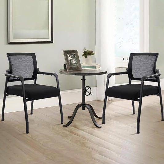 Office Guest Chairs No Wheels | Ergonomic Lumbar Support and Thicked Seats Cushion, Desk Chair with Adjustable Mesh Back for Waiting Room School Church Reception，Black 2PK