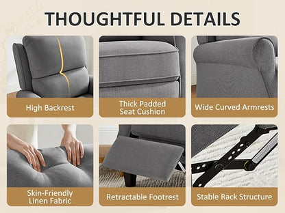 Recliner Chair for Living Room, Modern Reclining Sofa Home Theater Seating with Upholstered Push Back, Mid-Century Reclining Armchair with Lumbar Support, Bedroom, Reading Nook, Office, Set of 2