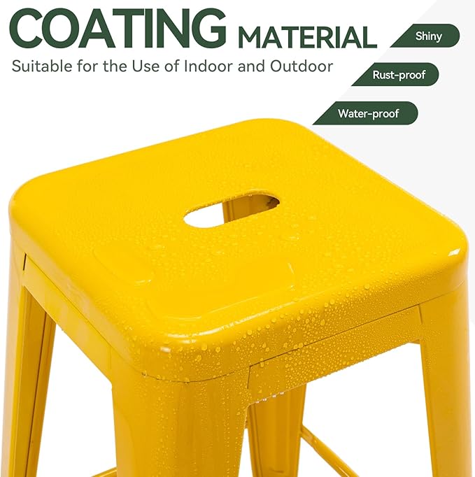 Vogue Furniture Direct 24" High Bar Stools Backless Yellow Metal Barstools Indoor-Outdoor Counter Height Stools with Square Seat, Set of 2 - VF1571019
