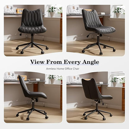 Armless Desk Chair, Armless Office Chair with Wheels, Small Desk Chair No Arms for Home Office, Swivel Vantiy Chair with Backs for Bedroom, Rolling Task Chair for Small Space, Black