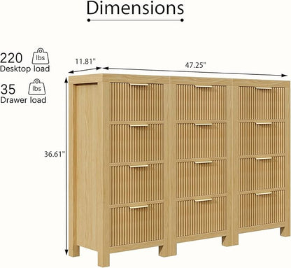 Modern 12-Drawer Solid Wood Dresser with Fluted Front & Gold Handles, Multifunctional Tall Storage Chest, for Hallway, Entryway, Natural X3