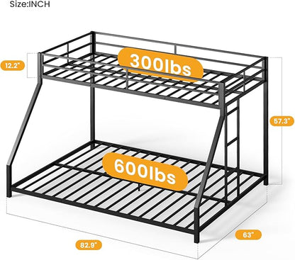 Metal Twin XL Over Queen Bunk Bed for Teens and Adults, Space-Saving/Noise Reduced/No Box Spring Needed, Black
