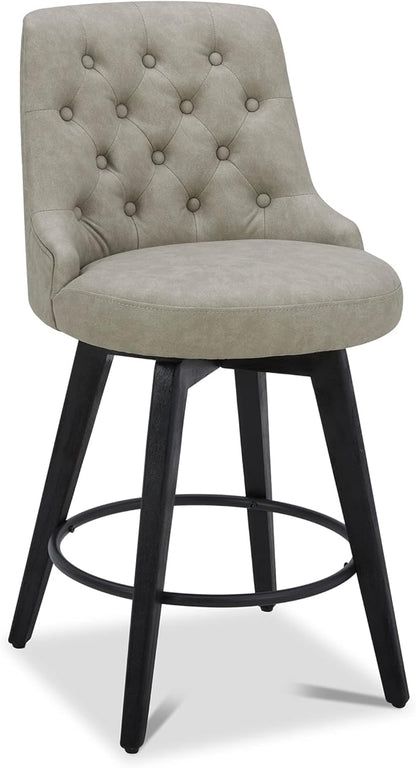 Watson & Whitely Counter Height Bar Stools, Faux Leather Upholstered Modern Swivel Barstool with Back, Solid Wood Legs, 26" H Seat, Stone Grey